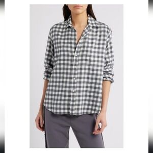 Frank & Eileen Women's Small Grey and White Relaxed Button-Up Checkered Shirt